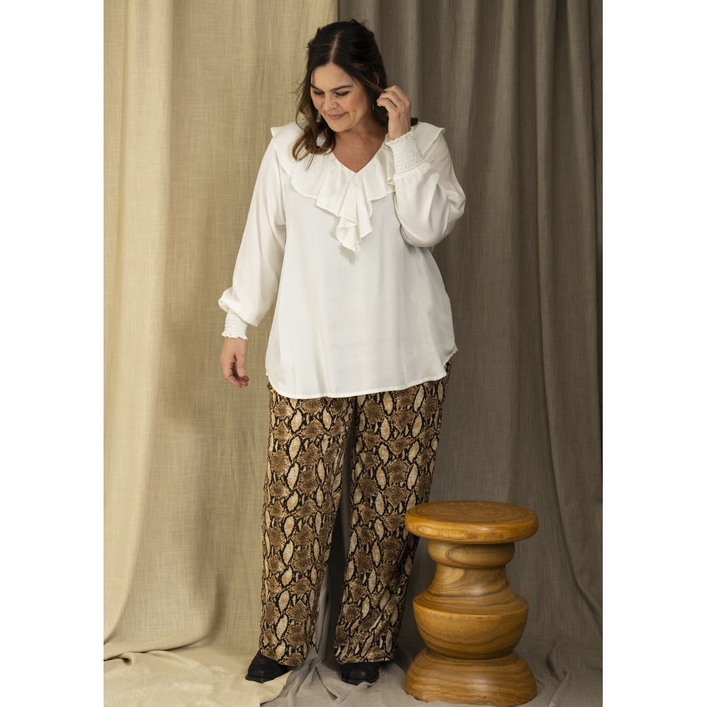 Gozzip Woman GMargrethe Loose Pants Loose Pant Snake Print Brown
