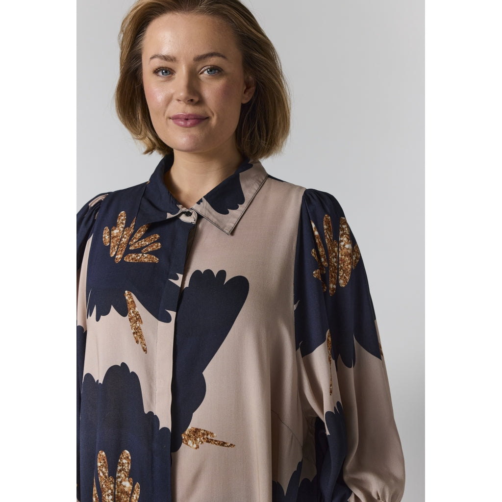 Gozzip Woman GWilma Dress Dress Sand with big black flowers
