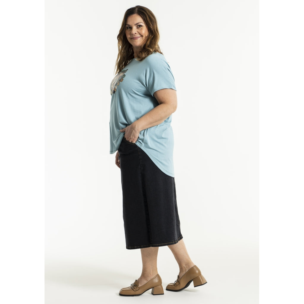 Gozzip Woman Alena Long denim baggy skir Long Skirt Black denim