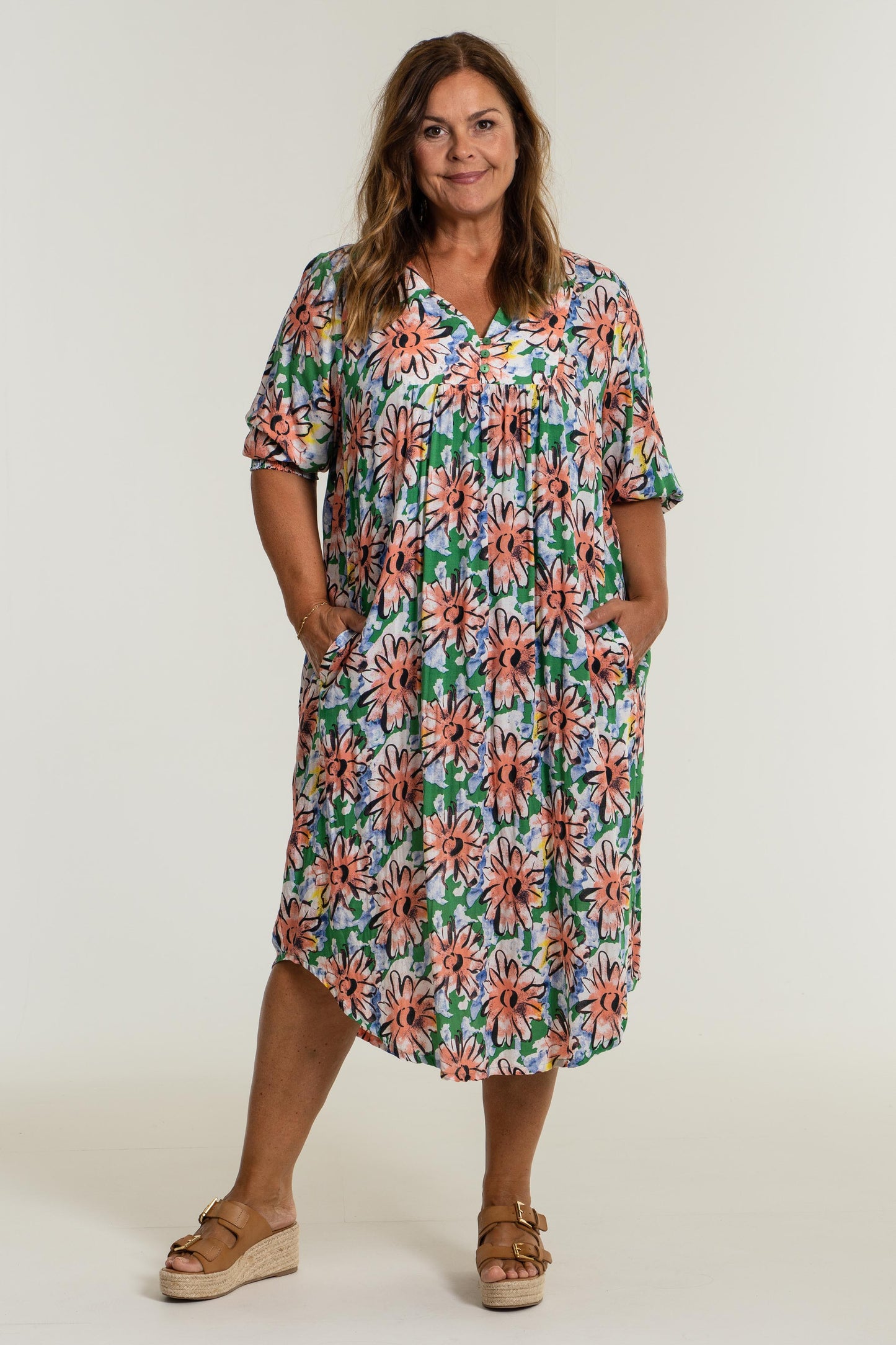 Gozzip Woman Alicia Dress Dress Green printed