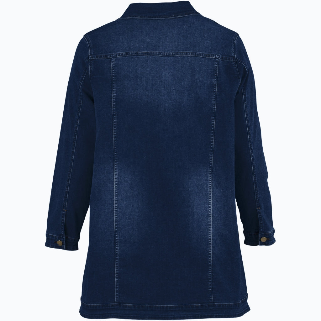 Gozzip Woman Amela Long denim jacket Long Jacket Dark blue denim