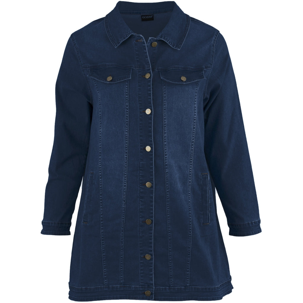 Gozzip Woman Amela Long denim jacket Long Jacket Dark blue denim