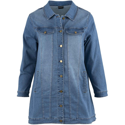 Gozzip Woman Amela Long denim jacket Long Jacket Light Blue Denim