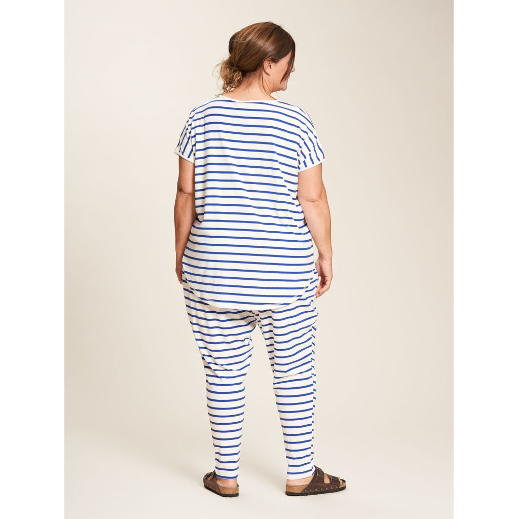 Gozzip Woman Benita Pants Pants White with Royal Blue Stripe