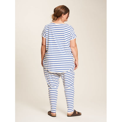 Gozzip Woman Benita Pants Pants White with Royal Blue Stripe