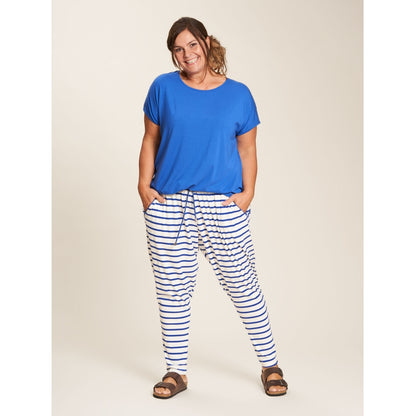 Gozzip Woman Benita Pants Pants White with Royal Blue Stripe