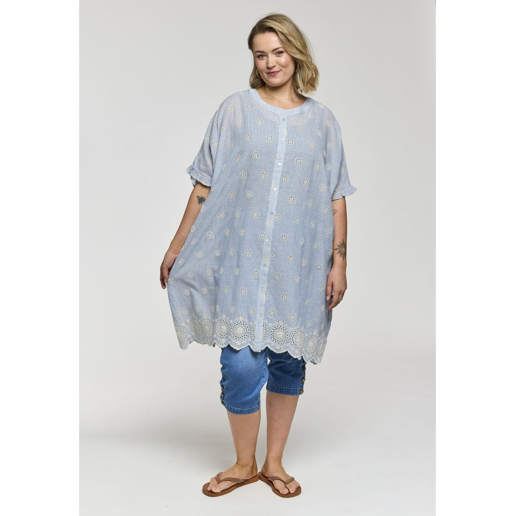 Gozzip Woman Charlotte Oversize shirt Tunic Oversize shirt tunic Blue/Off-White Strip
