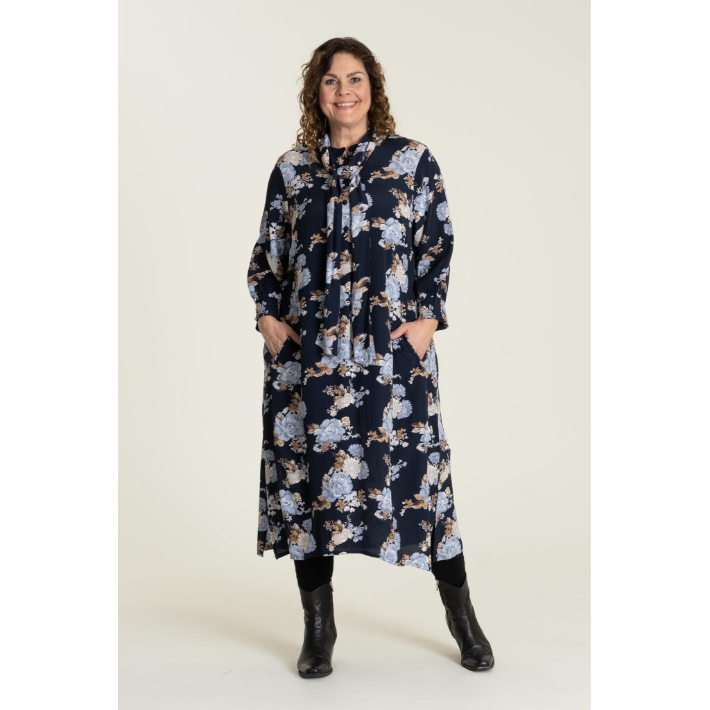 Gozzip Woman Christiane Long Dress Long Dress Navy Print