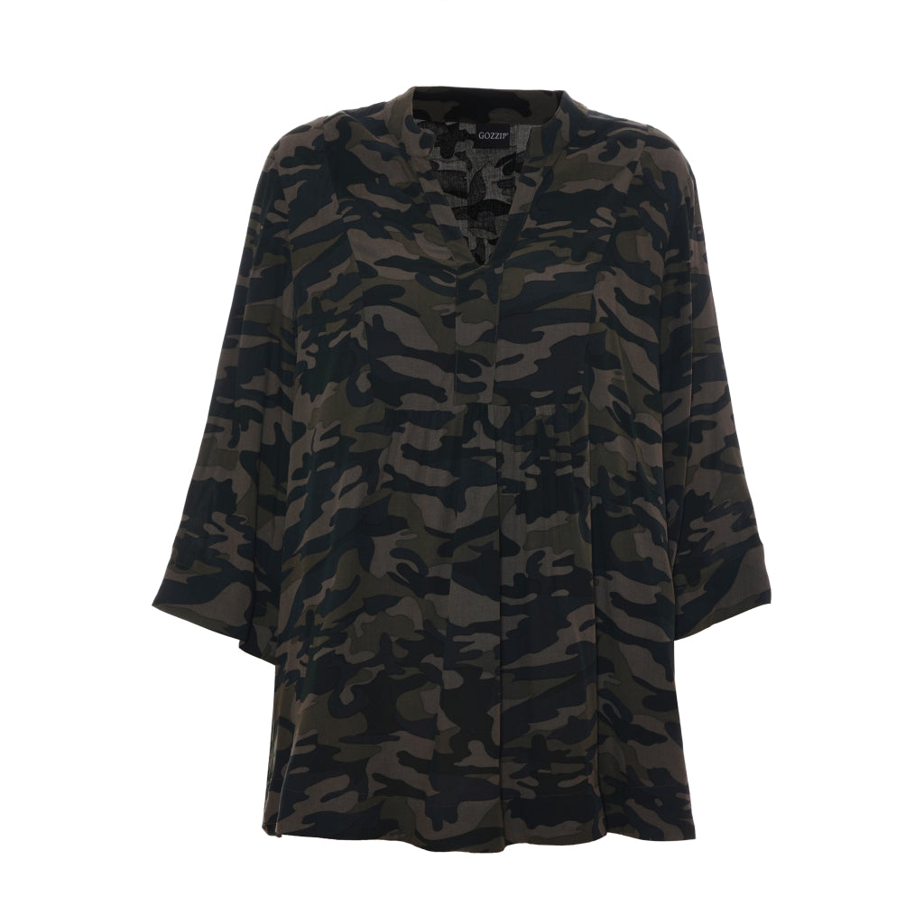 Gozzip Woman Elisabeth Blouse Blouse Army Green Printed