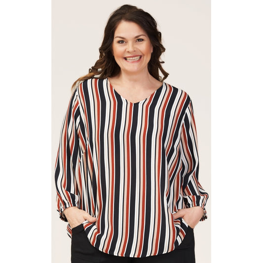 Gozzip Woman Ena Blouse Shirt Blouse Black/Burn Orange Stripe