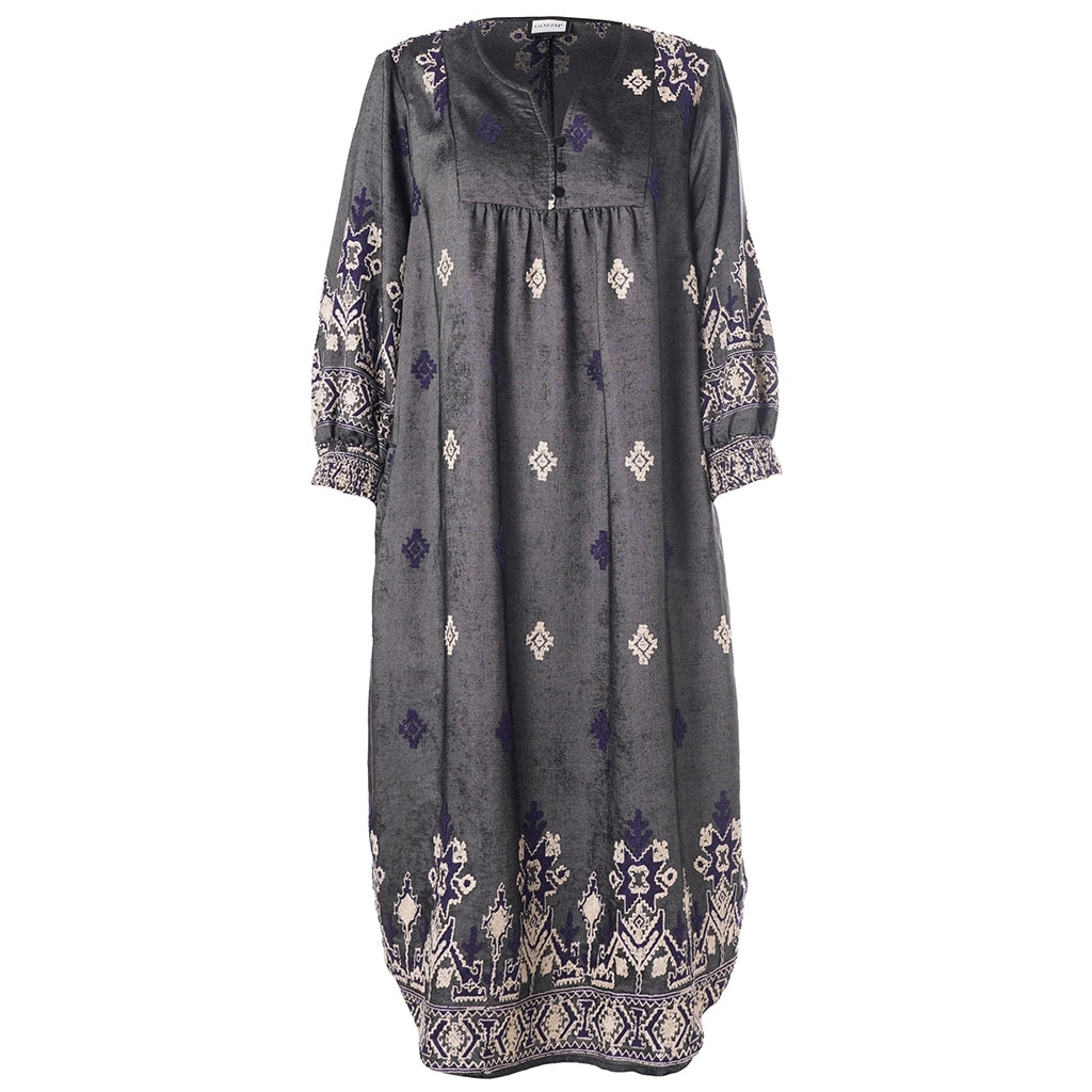 Gozzip Woman GAlice Dress Dress Black board fabric with white blue pattern