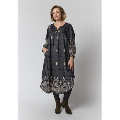 Gozzip Woman GAlice Dress Dress Black board fabric with white blue pattern