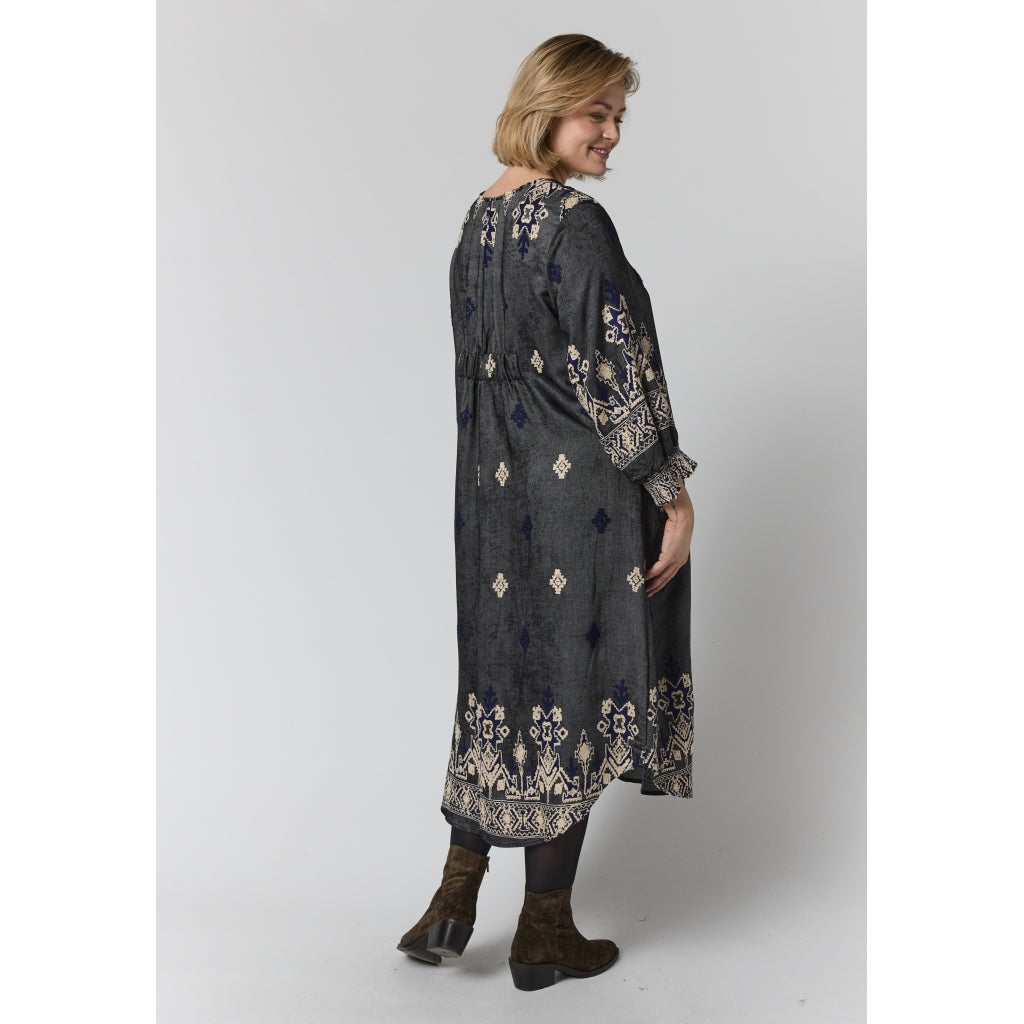 Gozzip Woman GAlice Dress Dress Black board fabric with white blue pattern