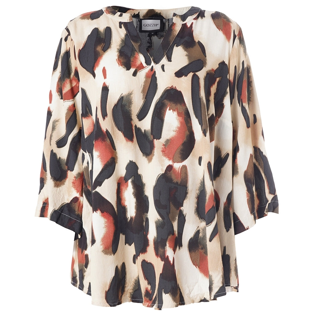 Gozzip Woman GAlva Blouse Blouse Sand with black orange pattern