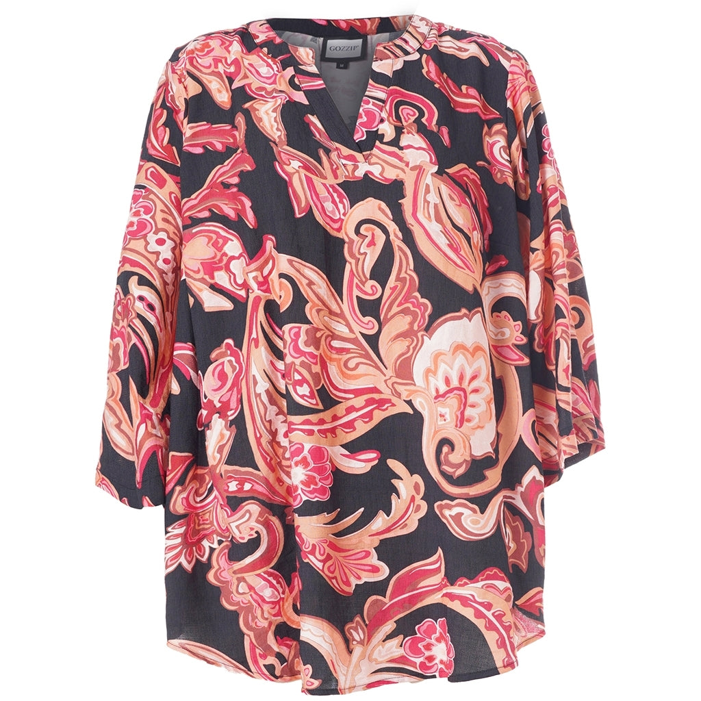 Gozzip Woman GAlva Blouse Blouse Black with orange flowers