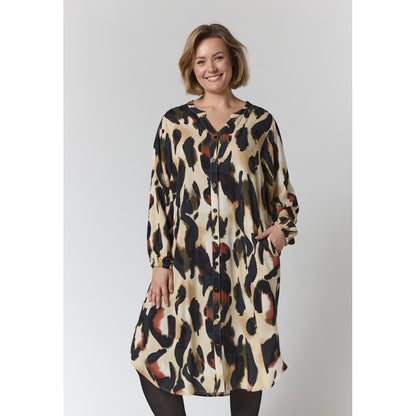Gozzip Woman GAnja Dress Dress Sand with black orange pattern