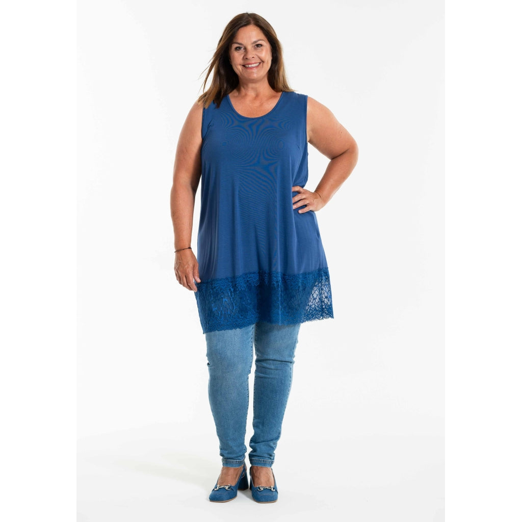 Gozzip Woman GAnny Top with lace Top Dusty Blue