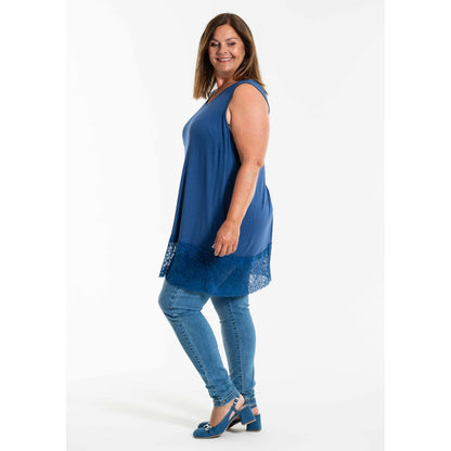 Gozzip Woman GAnny Top with lace Top Dusty Blue