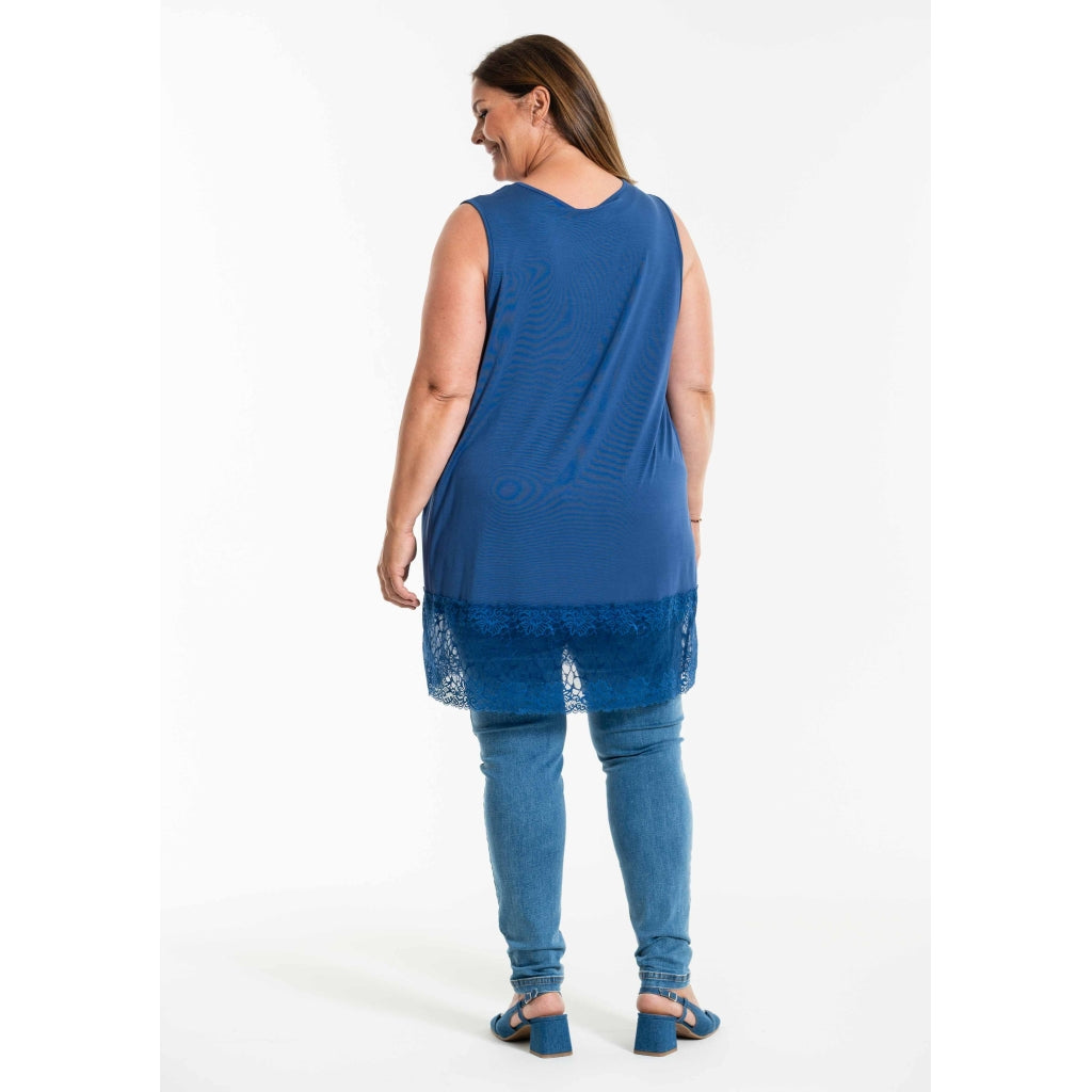 Gozzip Woman GAnny Top with lace Top Dusty Blue