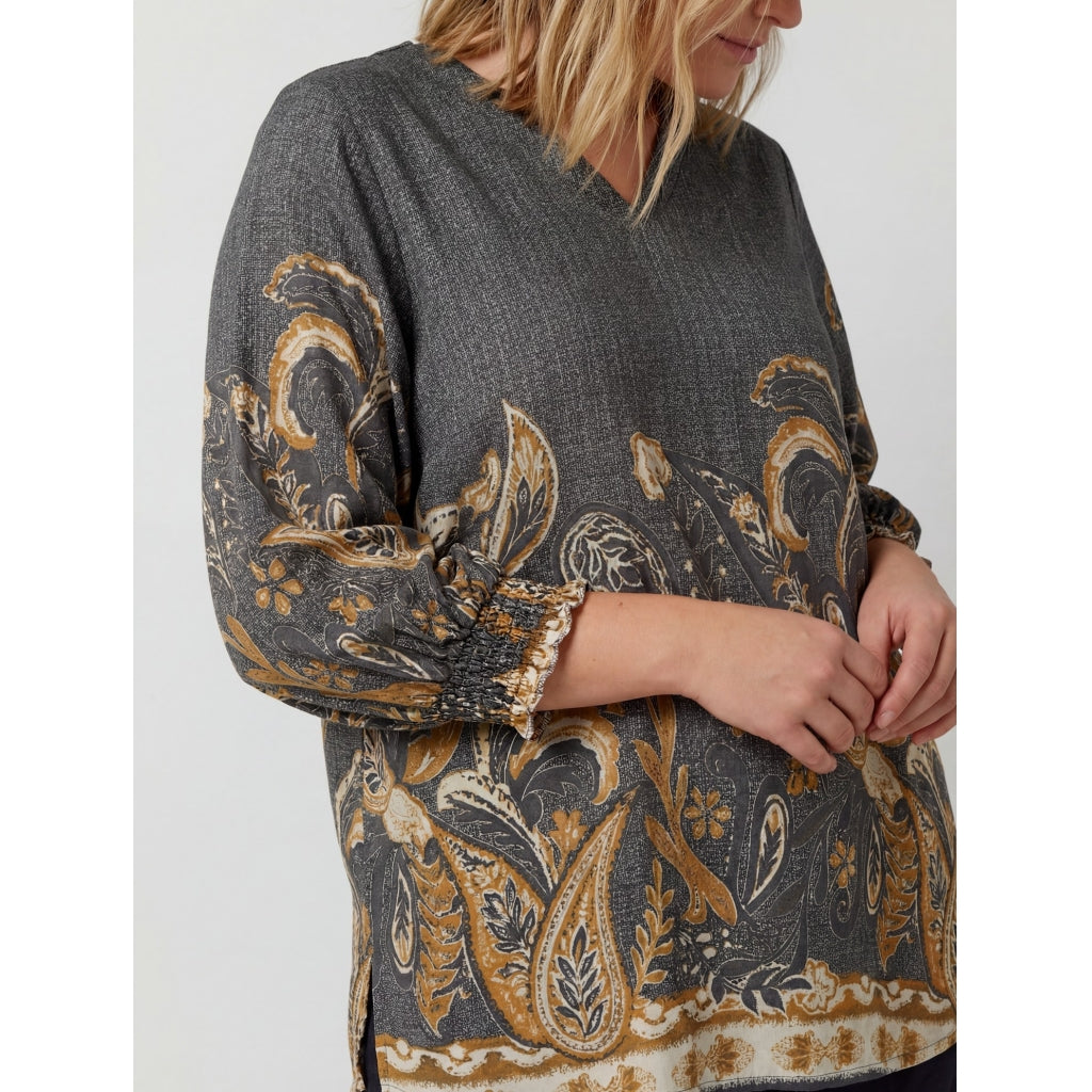 Gozzip Woman GBeth Blouse Blouse Black board fabric with brown pattern