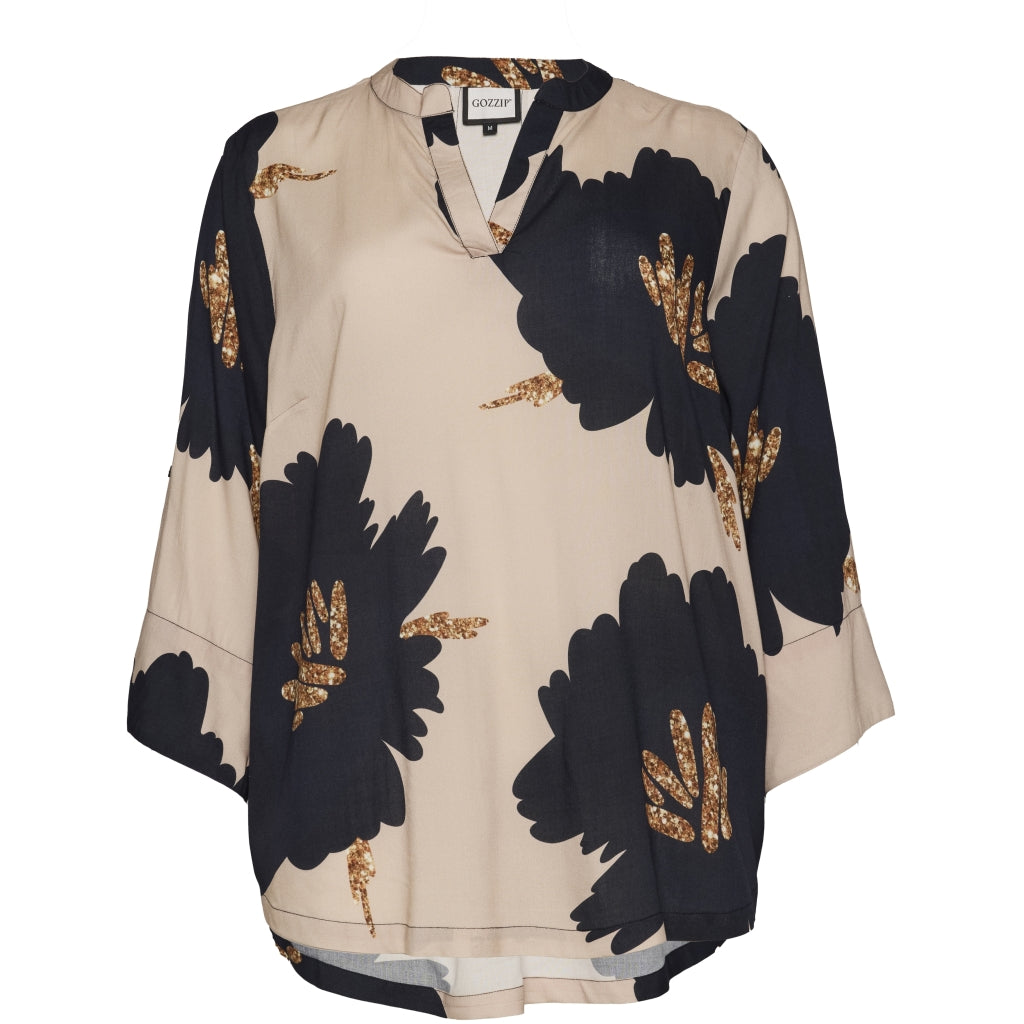 Gozzip Woman GBillie Blouse Blouse Sand with big black flowers
