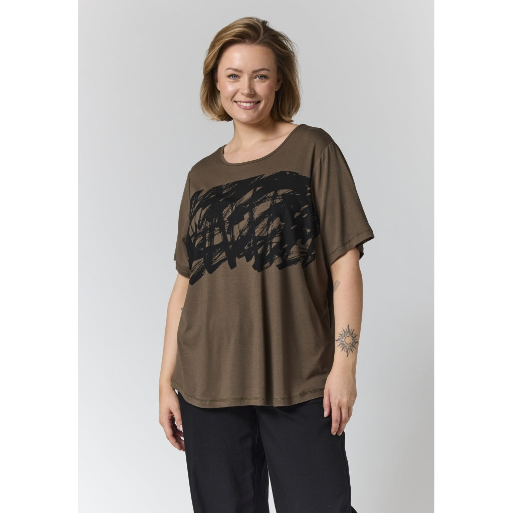 Gozzip Woman GBirka T-Shirt with print T-Shirt Army with Black