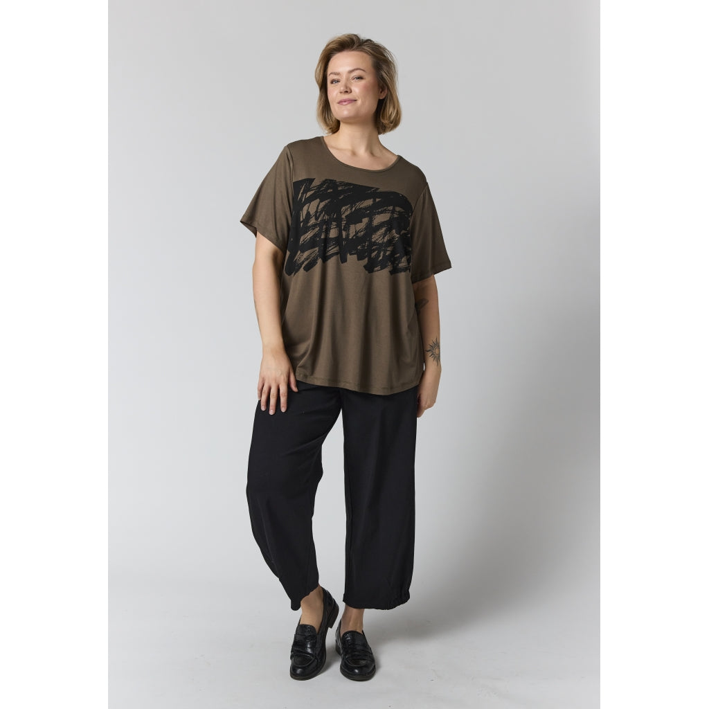 Gozzip Woman GBirka T-Shirt with print T-Shirt Army with Black