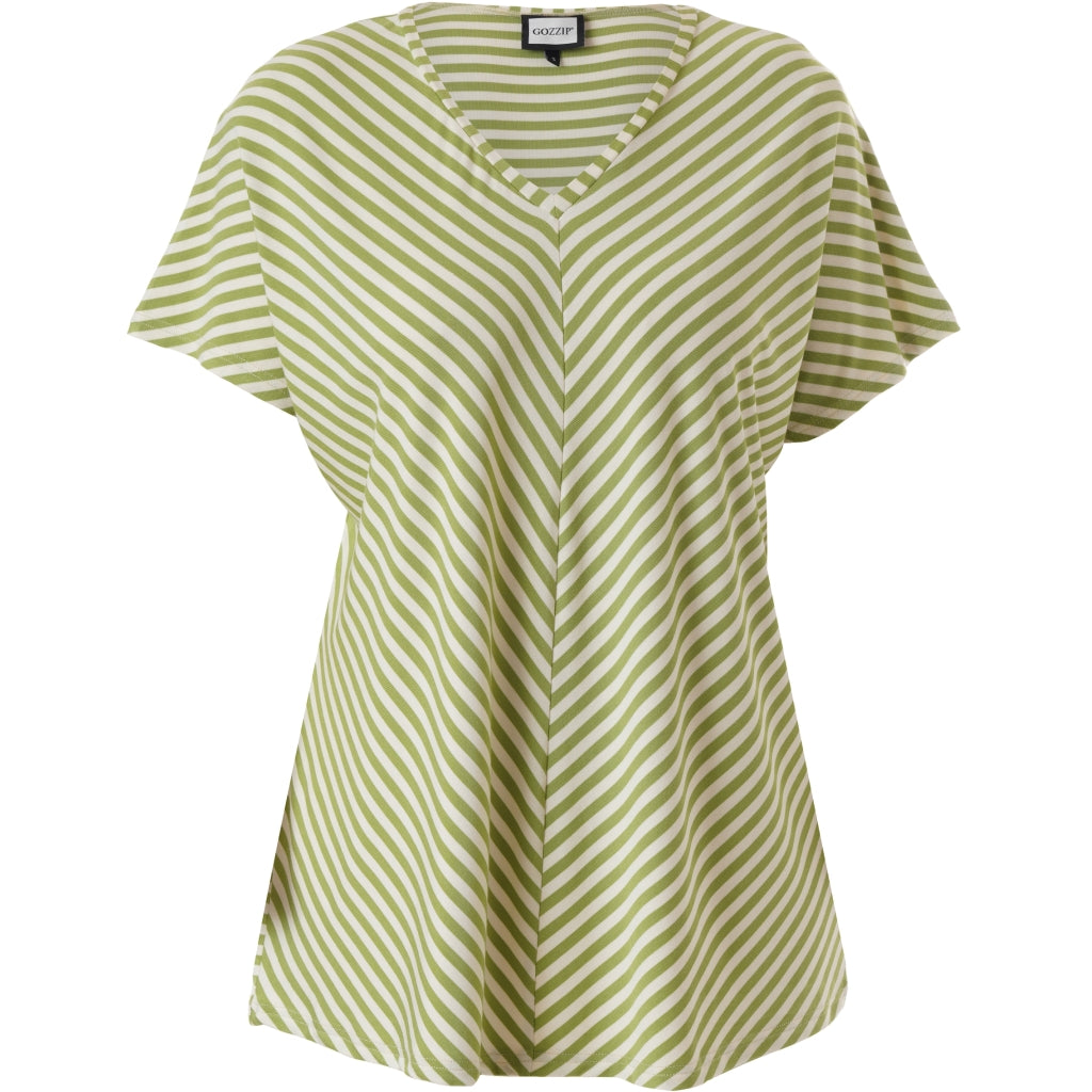 Gozzip Woman GDorota V-Neck T-Shirt T-Shirt Green Stripe