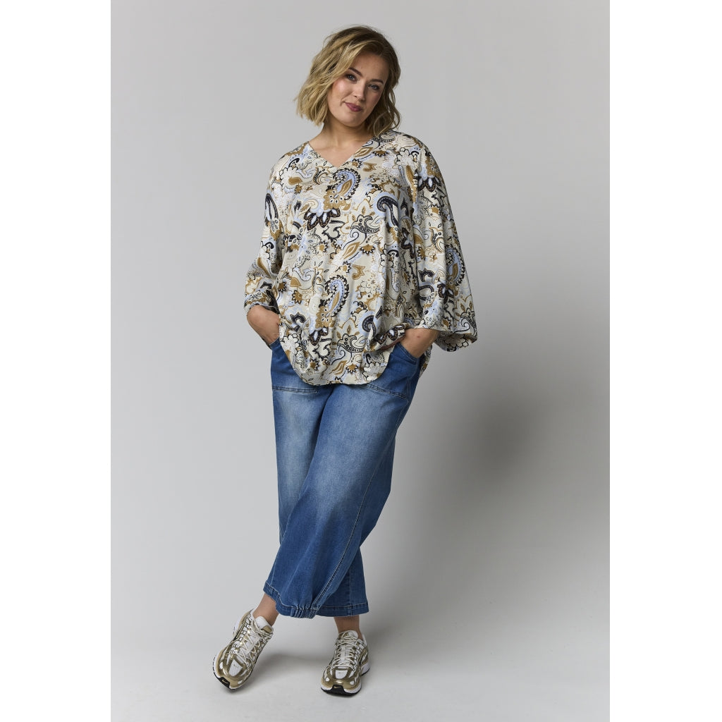 Gozzip Woman GElse-Marie Blouse Blouse Sand with blue print