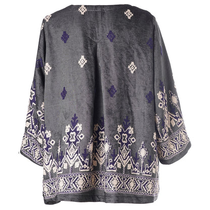 Gozzip Woman GElse-Marie Blouse Blouse Black board fabric with white blue pattern