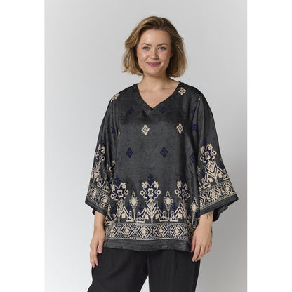 Gozzip Woman GElse-Marie Blouse Blouse Black board fabric with white blue pattern