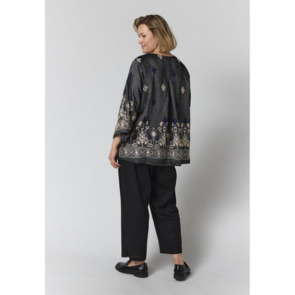 Gozzip Woman GElse-Marie Blouse Blouse Black board fabric with white blue pattern