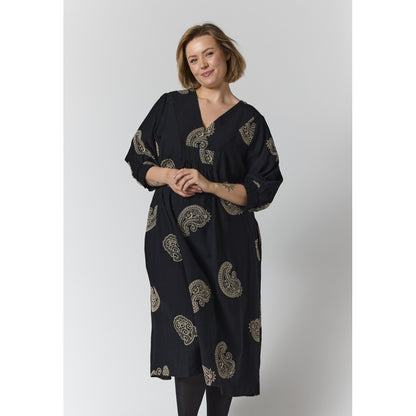 Gozzip Woman GElse Dress Dress Black with sand embroidery