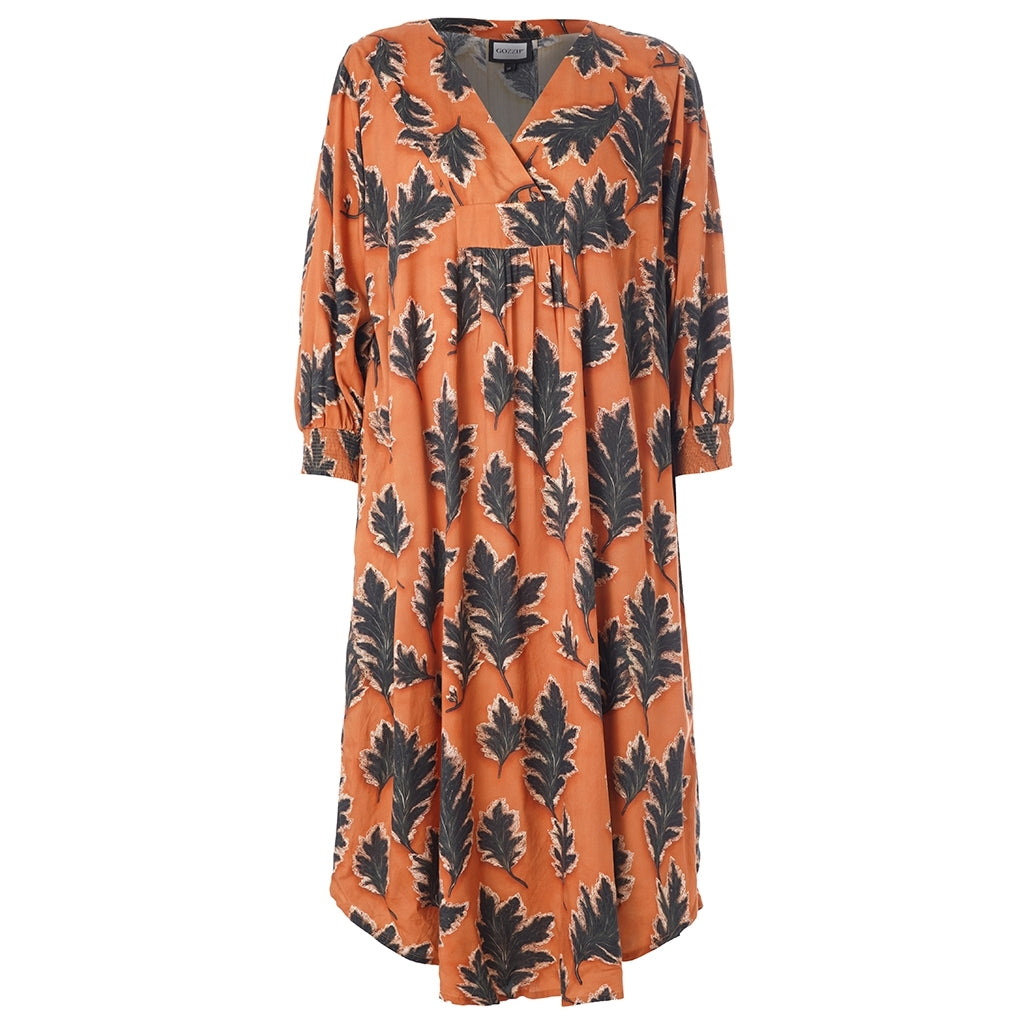 Gozzip Woman GElse Dress Dress Fall orange with black leave