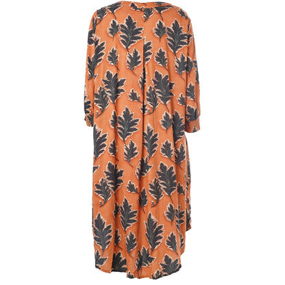 Gozzip Woman GElse Dress Dress Fall orange with black leave