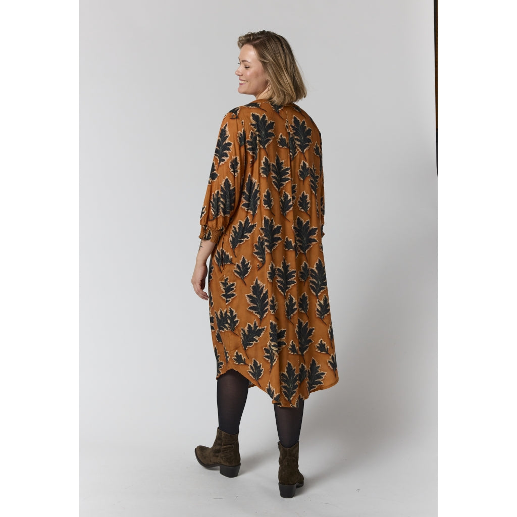 Gozzip Woman GElse Dress Dress Fall orange with black leave
