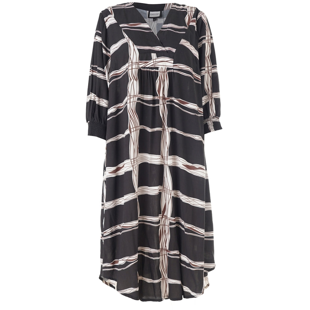Gozzip Woman GElse Dress Dress Black with brown and offwhite pattern