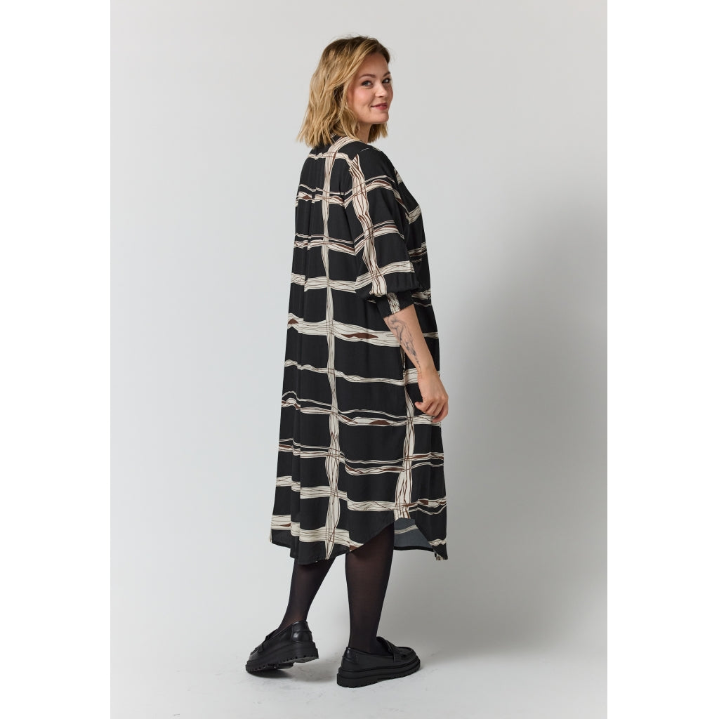 Gozzip Woman GElse Dress Dress Black with brown and offwhite pattern