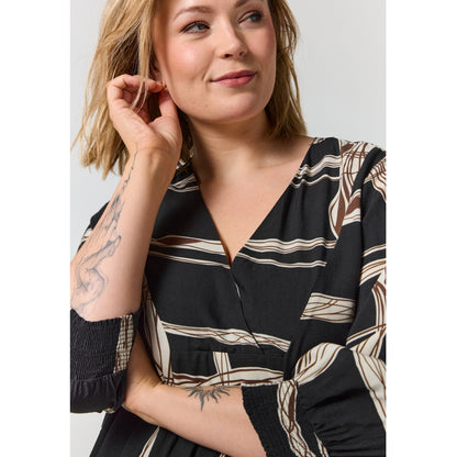 Gozzip Woman GElse Dress Dress Black with brown and offwhite pattern