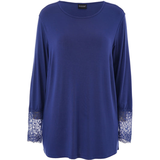 Gozzip Woman GEmira Long t-shirt ved lace T-Shirt Dusty Blue