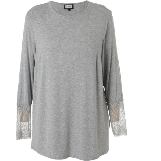 Gozzip Woman GEmira Long t-shirt ved lace T-Shirt Grey Melange