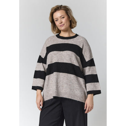 Gozzip Woman GFenja Knit Blouse with stripes Blouse Black/sand stripe