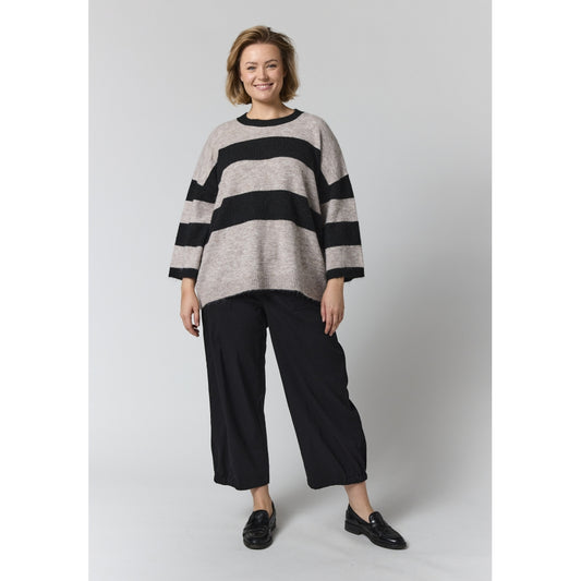 Gozzip Woman GFenja Knit Blouse with stripes Blouse Black/sand stripe