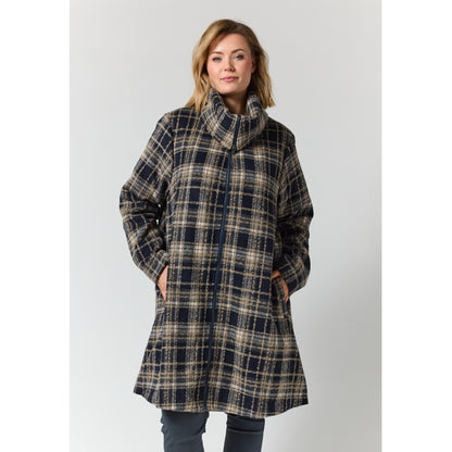 Gozzip Woman GGail Coat Coat Black with blue and mustard checks