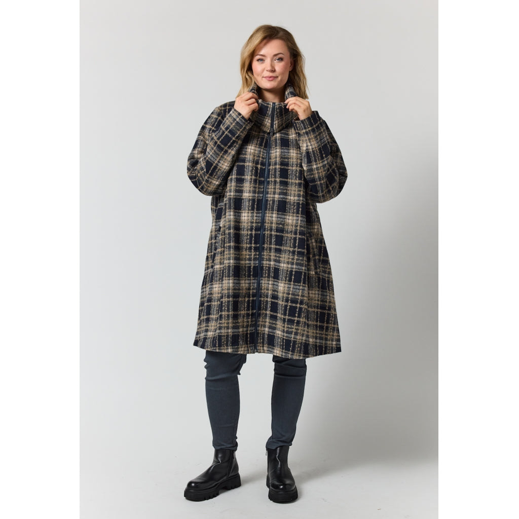 Gozzip Woman GGail Coat Coat Black with blue and mustard checks