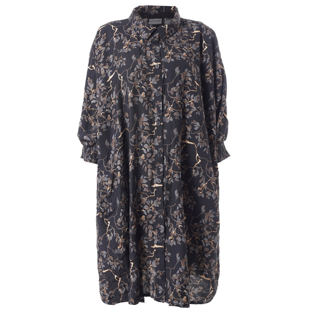 Gozzip Woman GGerda Oversize shirt Tunic Oversize shirt tunic Black with grey brown flowers