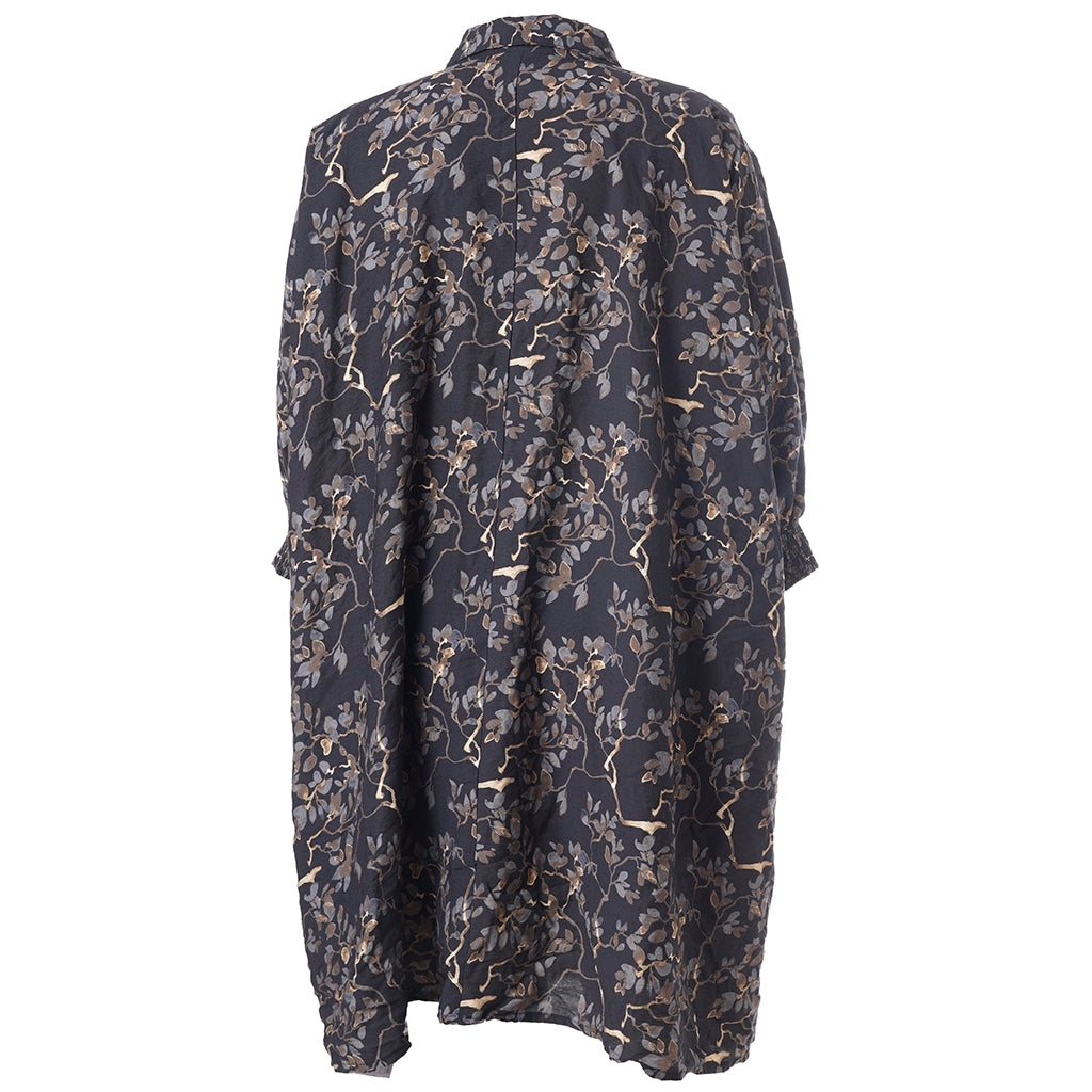 Gozzip Woman GGerda Oversize shirt Tunic Oversize shirt tunic Black with grey brown flowers