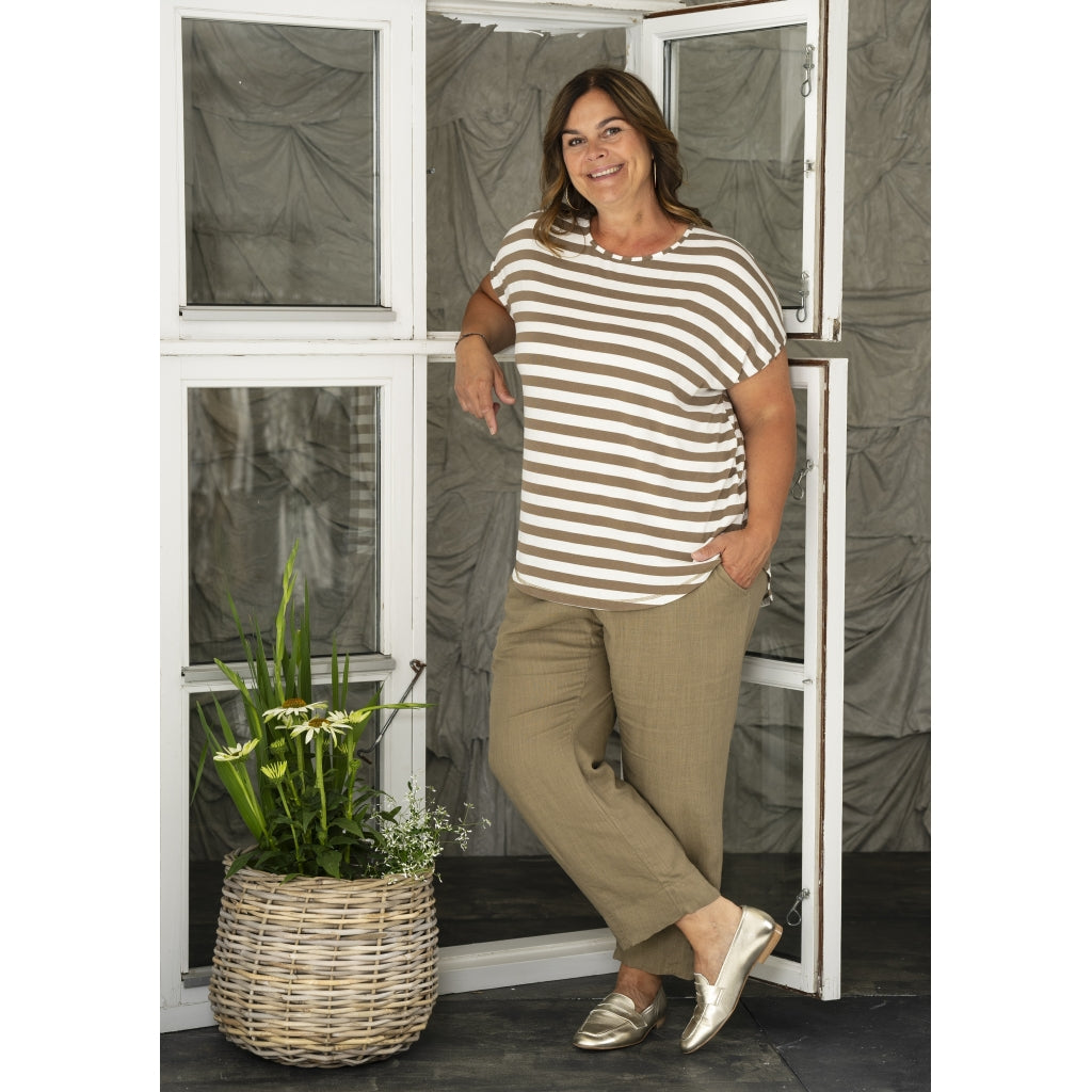 Gozzip Woman GGitte T-shirt striped T-Shirt Clay