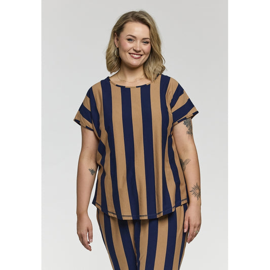 Gozzip Woman GGitte T-shirt striped T-Shirt Navy/Sand stripe