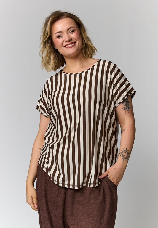 Gozzip Woman GGitte T-shirt striped T-Shirt Brown/Offwhite stripes
